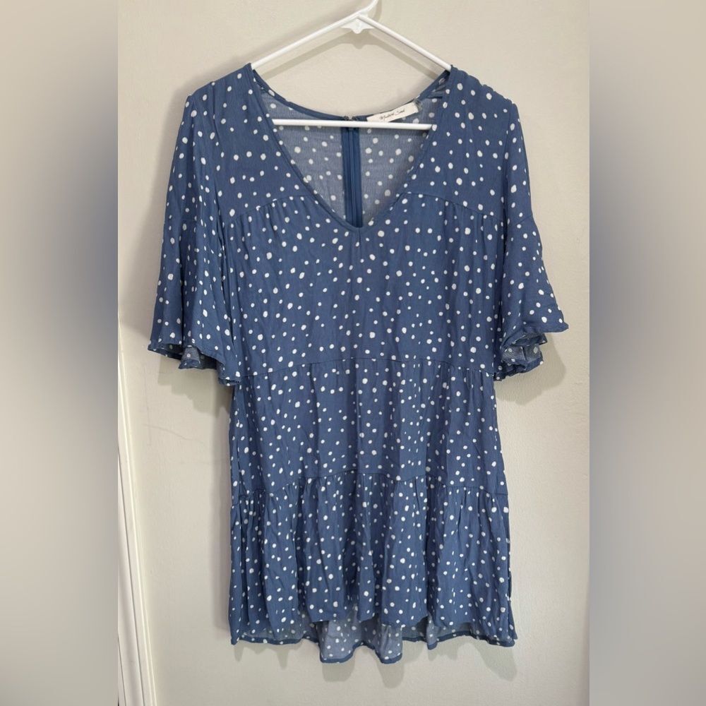 Mustard Seed Blue and White Polka Dot Dress